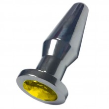 Серебристая анальная пробка из металла с желтым кристаллом, Penthouse P3241M-10, цвет Желтый, длина 10.3 см.