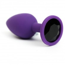 Силиконовая анальная пробка фиолетовая с черным стразом, длина 7 см.