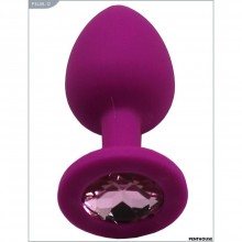 Силиконовая анальная втулка-страз с розовым кристаллом, цвет фиолетовый, PentHouse P3408-12, длина 7.4 см.