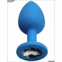 Силиконовая анальная втулка-страз с прозрачным кристаллом, цвет голубой, PentHouse P3414-06, длина 7.4 см.