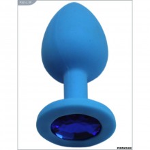 Силиконовая анальная втулка-страз с синим кристаллом, цвет голубой, PentHouse P3414-09, длина 7.4 см.