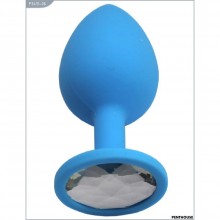 Гладкая силиконовая анальная втулка с прозрачным кристаллом, цвет голубой, PentHouse P3415-06, длина 8.4 см.