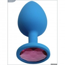 Силиконовый анальный страз с розовым кристаллом, цвет голубой, PentHouse P3415-12, длина 8.4 см.