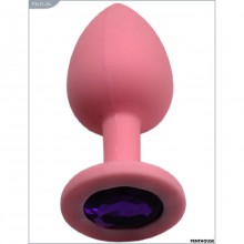 Силиконовая гладкая анальная втулка с фиолетовым кристаллом, цвет розовый, PentHouse P3412-04, длина 7.4 см.