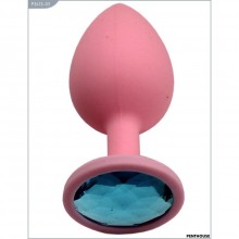 Силиконовый анальный страз с голубым кристаллом, цвет розовый, PentHouse P3413-03, длина 8.4 см.