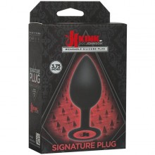 Большая анальная втулка со значком Kink «Signature Plug - 3.75 Inch», цвет черный, Doc Johnson 2401-46 BX DJ, из материала Силикон, длина 9.5 см.