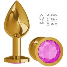 Анальная втулка «Gold» с розовым кристаллом от компании Джага-Джага, цвет серебристый, 530-05 AGUA-DD, длина 8.5 см.