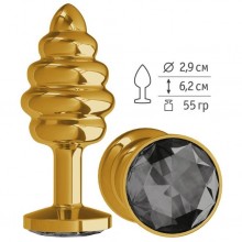 Анальная втулка «Gold Spiral» с черным кристаллом от компании Джага-Джага, цвет золотой, 512-09 BLACK-DD, из материала Металл, длина 7 см., со скидкой
