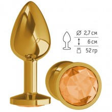Анальная втулка «Gold» средняя с красным кристаллом от компании Джага-Джага, цвет золотой, 510-10 OR DD, из материала Металл, длина 7 см., со скидкой