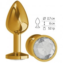 Анальная втулка «Gold» средняя с прозрачным кристаллом от компании Джага-Джага, цвет золотой, 510-01 WH DD, из материала Металл, коллекция Anal Jewelry Plug, длина 7 см.