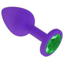 Анальная втулка из силикона с зеленым кристаллом от компании Джага-Джага, цвет фиолетовый, 519-03 GREEN-DD, длина 7.3 см., со скидкой