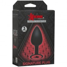 Силиконовая анальная втулка с значком Kink «Signature Plug», цвет черный, Doc Johnson 2401-45 BX DJ, длина 7.6 см.