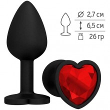 Анальная силиконовая втулка черная с красным кристаллом в виде сердца, длина 7.3 см.