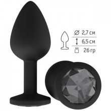 Анальная втулка силиконовая с черным кристаллом от компании Джага-Джага, цвет черный, 518-09 BLACK-DD, длина 7.3 см., со скидкой