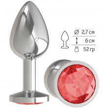 Анальная втулка «Silver» с красным кристаллом от компании Джага-Джага, цвет серебристый, 513-04 RD DD, длина 7 см.