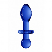 Стеклянный анальный стимулятор Chrystalino «Rocker Blue» с ограничителем и ручкой, длина 11.8 см.