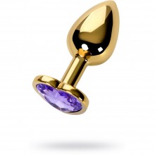 Золотистый анальный страз Metal by TOYFA с кристаллом цвета аметист, ToyFa 717016-134, цвет фиолетовый, длина 7 см.