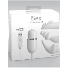 Вибромассажер с набором насадок «USB Massage Kit» на проводе, цвет белый, из материала Пластик АБС, коллекция iSex, длина 6.5 см., со скидкой