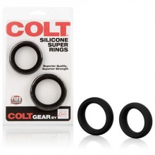 Набор из двух плотных эрекционных колец Colt «Silicone Super Rings - Black», цвет черный, California Exotic Novelties SE-6838-03-2, из материала TPR, коллекция Colt Gear Collection, диаметр 3.7 см.