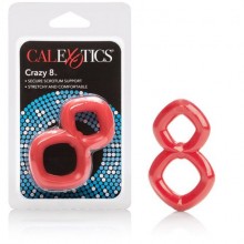 Двойное эрекционное кольцо «Crazy 8», от компании California Exotic Novelties, цвет красный, SE-1490-20-2, бренд CalExotics, из материала TPR, длина 7 см.