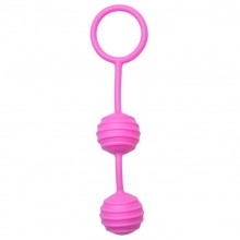 Двойные ребристые вагинальные шарики из силикона «Pleasure Balls» от компании EDC Collections, розовые, ET003PNK, цвет розовый, длина 16 см.
