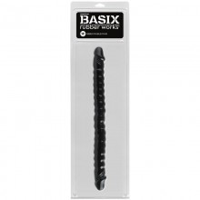 Двухсторонний Рельефный фаллоимитатор Basix Rubber Works «18 Ribbed Double Dong», цвет черный, PipeDream 4311-23 PD, коллекция Basix Rubber Worx, длина 44.5 см., со скидкой