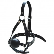 Кляп-шарик со сбруей на голову из кожи, цвет черный, Sitabella 3007, из материала кожа, диаметр 5 см.