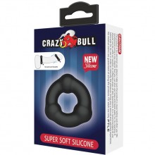 Эрекционное кольцо из мягкого силикона с шариками, цвет черный, Baile Crazy Bull BI-210183, длина 5.4 см.