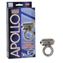 Мужское эрекционное кольцо Apollo «Stainless Steel Support System» с вибропулей и металлической вставкой, цвет серебристый, California Exotic Novelties SE-1387-10-3, бренд CalExotics, длина 6.3 см.