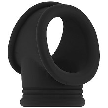 Эрекционное кольцо двойное для пениса и мошонки «No48 - Cockring with Ball Strap», черное, Shots Media SON048BLK, из материала TPE, диаметр 4 см., со скидкой