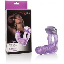 Эрекционное кольцо на пенис с анальным отростком «Double Diver», цвет фиолетовый, California Exotic Novelties SE-1813-00-3, бренд CalExotics, из материала TPR, длина 10 см., со скидкой
