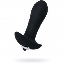 Ребристая анальная втулка «Spiral» с вибрацией и основанием для ношения, цвет черный, S-Hande SHD-065, длина 10.3 см.