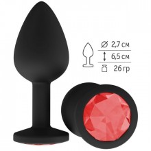 Силиконовая анальная пробка с красным кристаллом от компании Джага-Джага, цвет черный, 518-04 red-DD, длина 7.3 см.