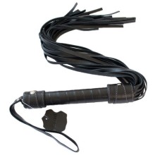 Многохвостая кожаная плеть «Monro» с петлей для руки, вет черный, RestArt RA-604, длина 60 см., со скидкой