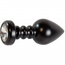 Черная анальная пробка с рельефной ножкой и прозрачным стразом, Vandersex 300BLACK, цвет Прозрачный, длина 9 см.