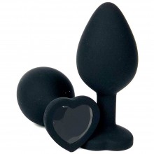 Черная силиконовая пробка с черным кристаллом-сердцем, Vandersex 122-HBBL, цвет Черный, длина 10.5 см.
