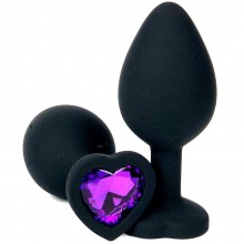 Черная силиконовая пробка с фиолетовым кристаллом-сердцем, Vandersex 122-HBFL, длина 10.5 см.