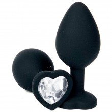 Черная силиконовая пробка с прозрачным кристаллом-сердцем, Vandersex 122-HBWL, цвет Прозрачный, длина 10.5 см.