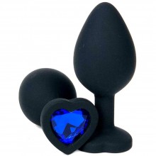 Черная силиконовая пробка с синим кристаллом-сердцем, Vandersex 122-HBBLL, цвет Синий, длина 10.5 см.