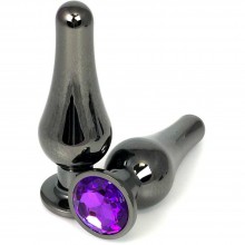 Черная удлиненная анальная пробка из металла с фиолетовым кристаллом, Vandersex 400-TVFM, цвет Фиолетовый, длина 10 см.