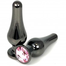 Черная удлиненная анальная пробка из металла с нежно-розовым кристаллом, Vandersex 400-TVPM, цвет Розовый, длина 10 см.