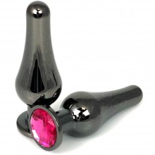 Черная удлиненная анальная пробка из металла с розовым кристаллом, Vandersex 400-TVPM, цвет Розовый, длина 10 см.