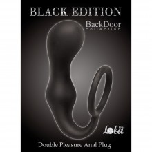 Эрекционное кольцо с анальной пробкой «Double Pleasure Anal Plug Black», длина 18 см.