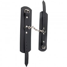 Кожаные наручники «James Arm» на цепи, цвет черный, размер OS, RestArt RA-603, длина 30 см., со скидкой