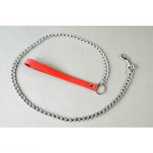 Металлический поводок на кожаной ручке, длина цепи 80 см, Подиум Р41, цвет красный, длина 80 см.