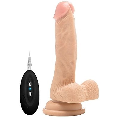 Мультискоростной реалистичный вибратор для женщин с присоской и пультом управления «Vibrating Realistic Cock With Scrotum 7 Inch», длина 18 см.