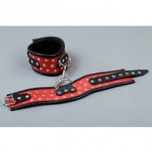 Фигурные красные наручники из кожи, Подиум Р23А, бренд Фетиш компани, длина 31.5 см.