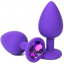 Фиолетовая силиконовая анальная пробка с фиолетовым стразом, Vandersex 122-3FF, цвет Фиолетовый, длина 9.2 см.