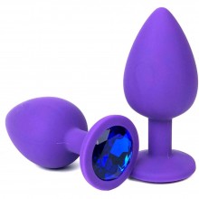 Фиолетовая анальная пробка с синим стразом, Vandersex 122-3FBB, из материала Силикон, цвет Синий, длина 9.2 см.