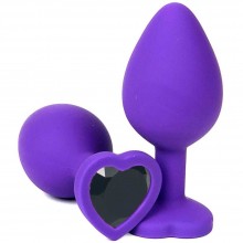 Фиолетовая силиконовая анальная пробка с черным стразом-сердцем, Vandersex 122-HFBL, цвет Черный, длина 10.5 см.